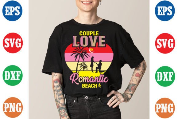 Couple Love in Romantic Beach Graphics for T-Shirt Designs